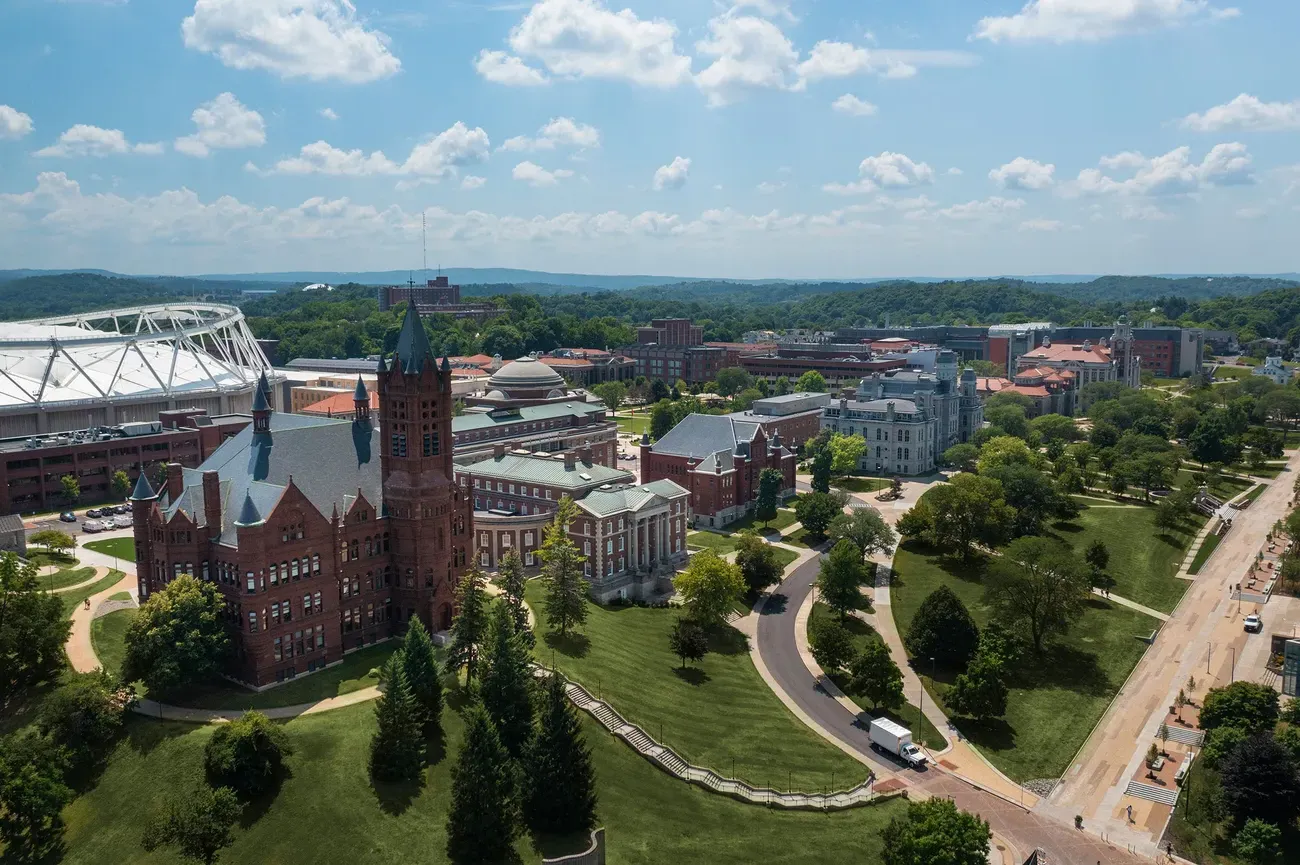 A drone image of Syracuse University's campus.